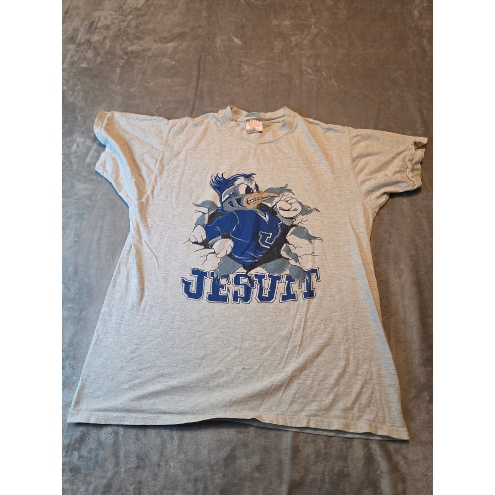 Oneita Jesuit Blue Jays T-Shirt Mens Large Gray Vintage Graphic Tee